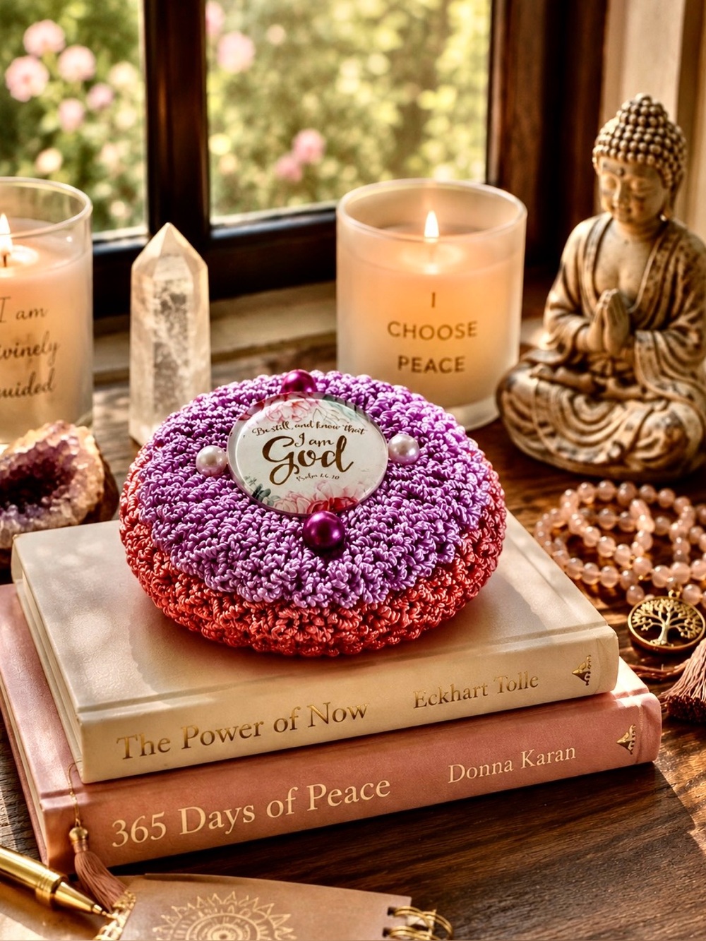Hand Knits 2 Love Crochet Glass Cabochon  Designer Gift Psalm46:10 Designer Gift